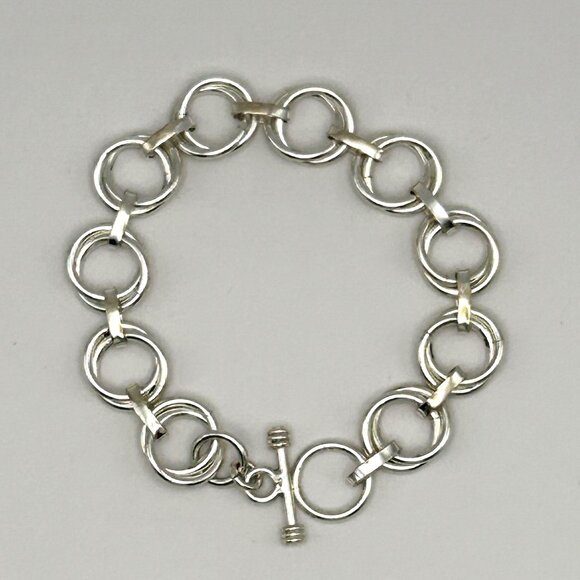 925 Sterling Silver Chunky Double Circle Link Bracelet 7.75 in 23g Unisex - Picture 1 of 8